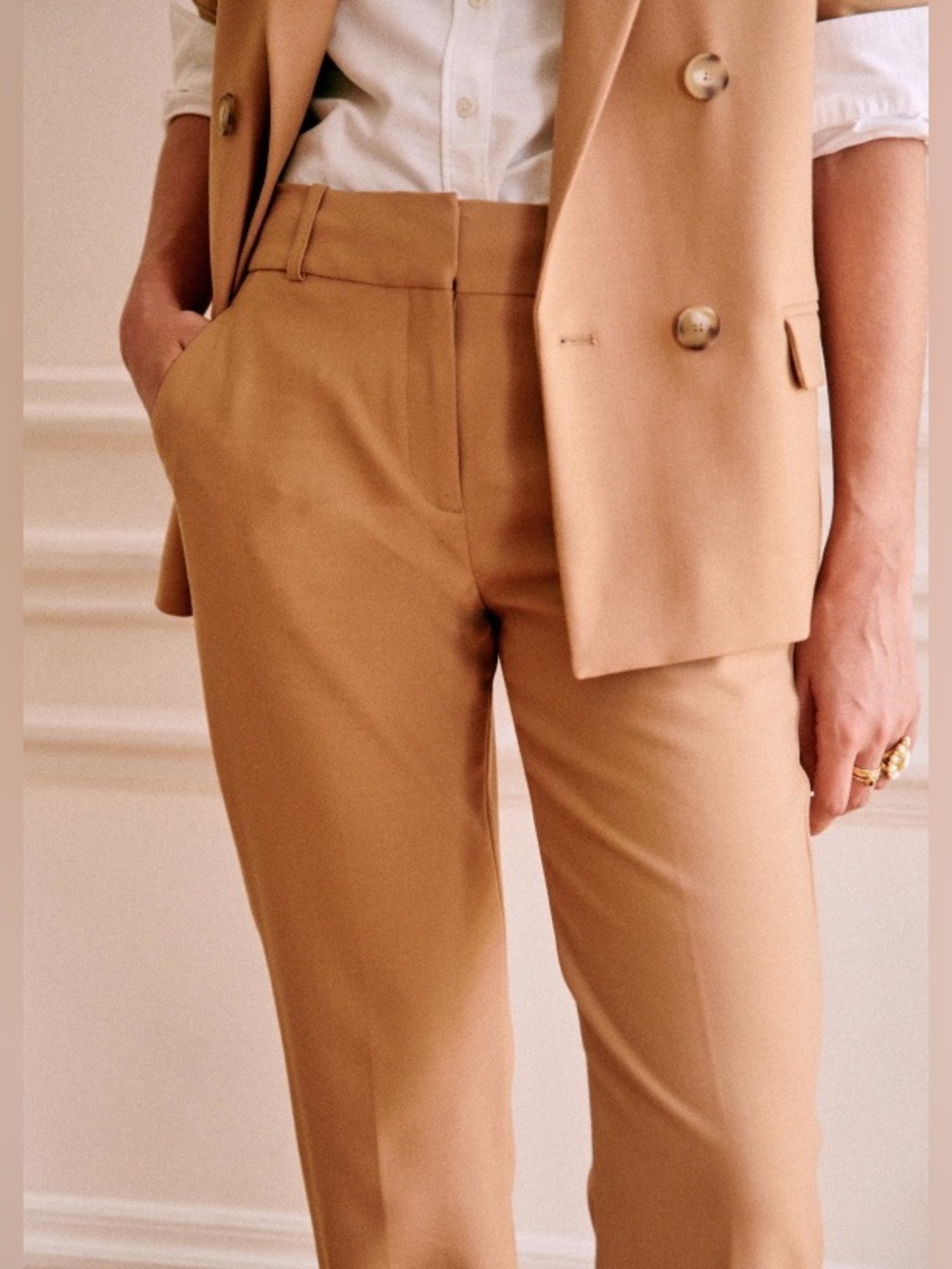 Sezane Gusto Trousers Camel Tailored Straight-Leg Trousers Euro Size 40